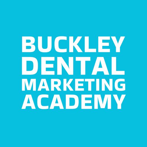Logo for Buckley Dental Marketing Academy on a blue background.